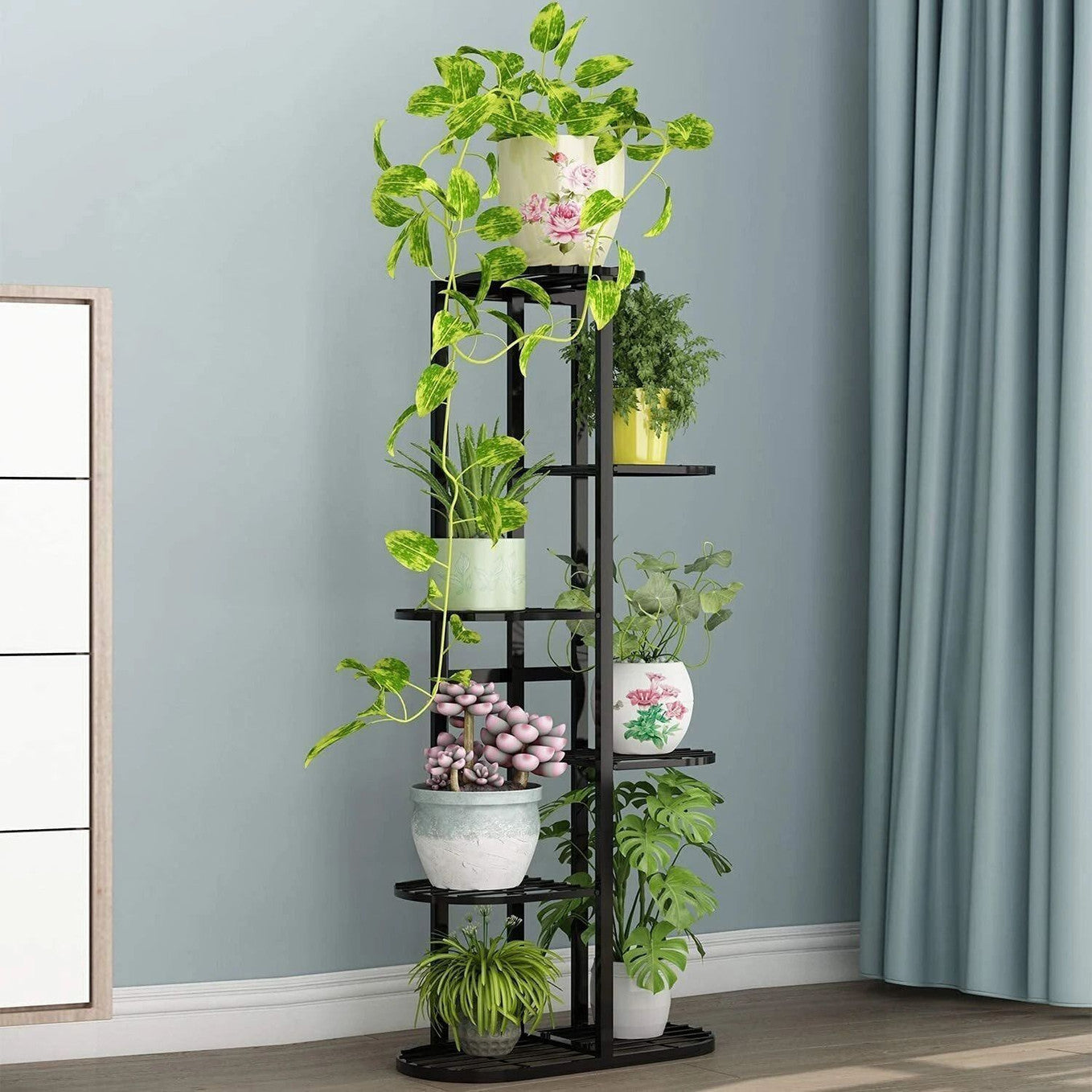G M Crafts 6 TIER 7 POTTED METAL POT STAND FOR OUTDOOR INDOOR BALCONY GARDEN {NO POT} Black Plant Container Set (Metal)