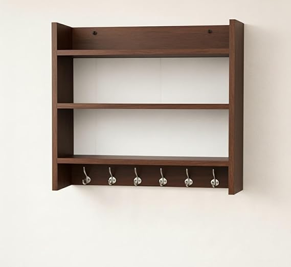 FireBees Wall Mounted Kitchen Organizer Rack Wooden with Hooks | Kitchen Shelf Storage Rack for Spices, Containers & Utensils | Wooden Kitchen Rack Wall Mounted | Kitchen Wall Storage Shelf