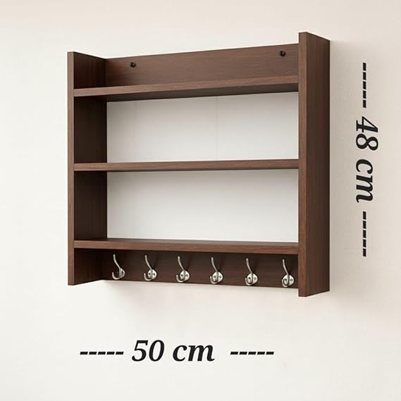 FireBees Wall Mounted Kitchen Organizer Rack Wooden with Hooks | Kitchen Shelf Storage Rack for Spices, Containers & Utensils | Wooden Kitchen Rack Wall Mounted | Kitchen Wall Storage Shelf